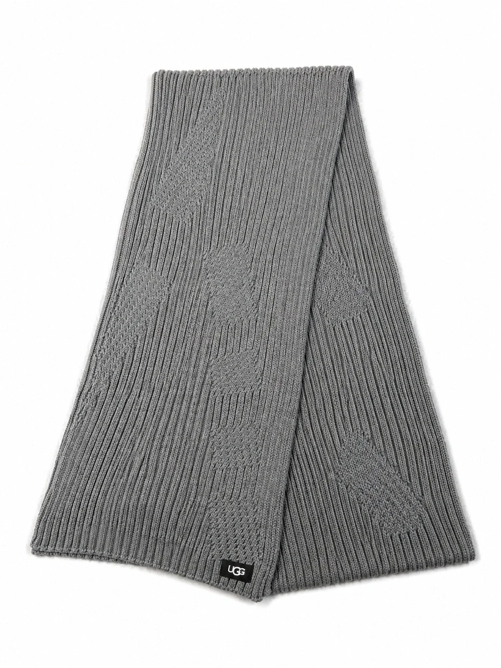 UGG Men's Gray Ribbed Knit Scarf with Subtle Paw Motif